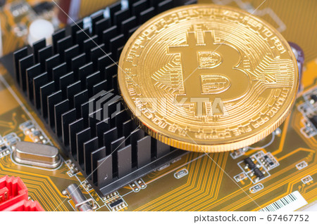 processor cooler with bitcoin metallic coin, 67467752