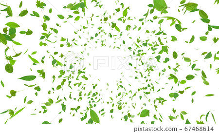 Green green ecology wind flying leaves 3D illustration CG background background 67468614