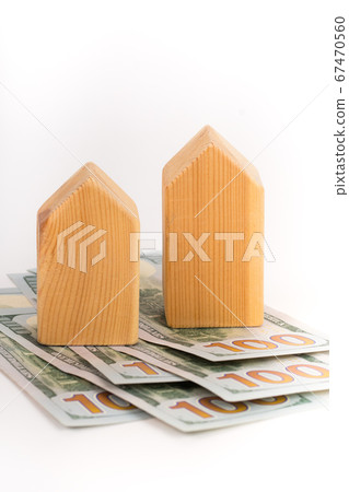 wooden house model with dollars banknotes, real wooden house model with dollars banknotes, real 67470560