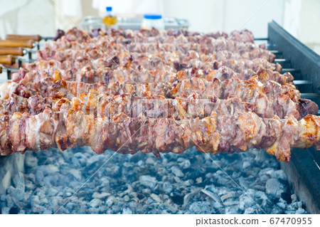 marinated shashlik preparing over charcoal marinated shashlik preparing over charcoal 67470955
