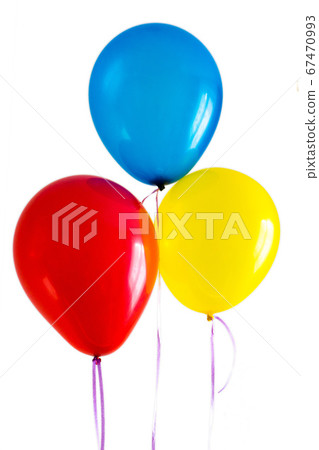 blue red yellow bright balloons isolated on white 67470993