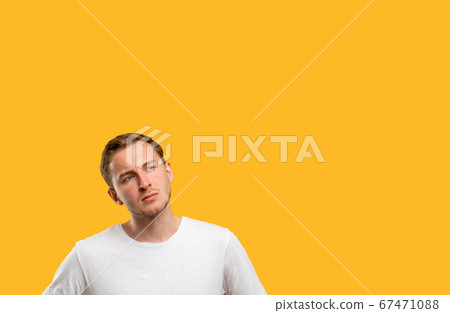curious man portrait promotional background offer 67471088