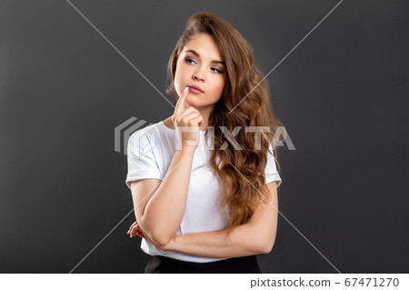 pensive woman portrait hard decision curious lady 67471270
