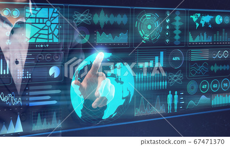Unrecognizable businessman choosing specific chart on interactive board 67471370