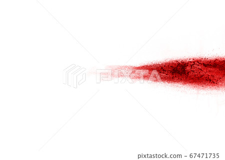Freeze motion of red powder exploding, isolated on white background. Abstract design of red dust cloud. Particles explosion screen saver, wallpaper 67471735