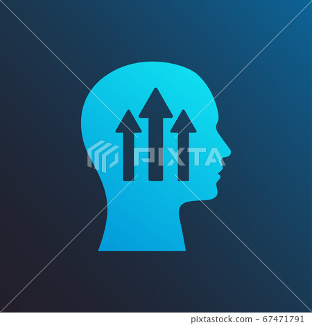 Human Head With Arrows Pointing Upwards Over... - Stock Illustration ...