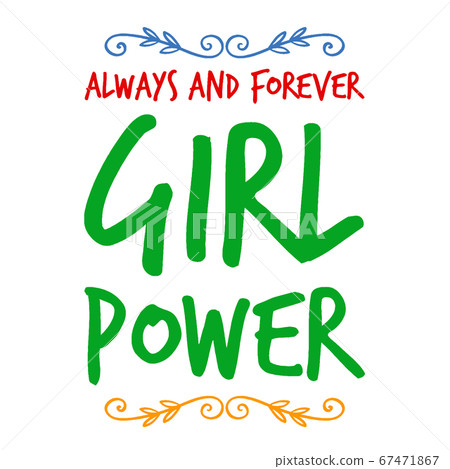 Girl power text, feminism slogan. Black inscription for t shirts, posters and wall art. Feminist sign handwritten with ink and brush. colored letters. 67471867