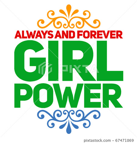 Girl power text, feminism slogan. Black inscription for t shirts, posters and wall art. Feminist sign handwritten with ink and brush. colored letters. 67471869