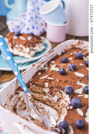Tiramisu. Traditional italian dessert on white plate. Delicious dessert for breakfast, the bright Tiramisu. Traditional italian dessert on white plate. Delicious dessert for breakfast, the bright 67472017