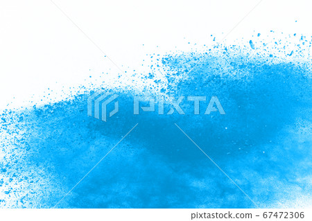 Blue color powder explosion on white background. Colored cloud. Colorful dust explode. Paint Holi. 67472306