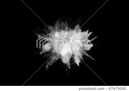 White powder explosion on black background. Colored cloud. Colorful dust explode. Paint Holi. 67473008