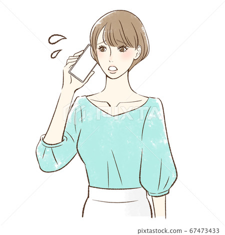 一個正在用智能手機打電話的女人 67473433