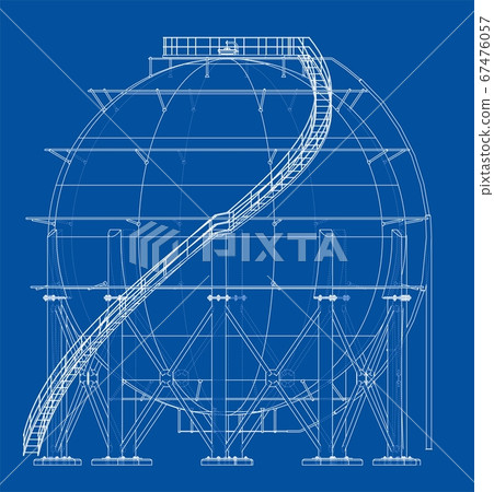 Spherical gas tank outline. 3D illustration 67476057