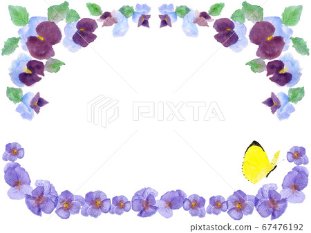 Watercolor Pansy and Colias Butterfly Frame Illustration Box Frame 67476192