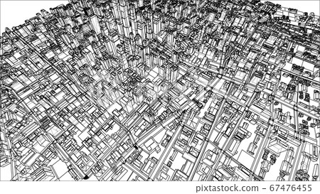 Wire-frame Twisted City, Blueprint Style Wire-frame Twisted City, Blueprint Style 67476455