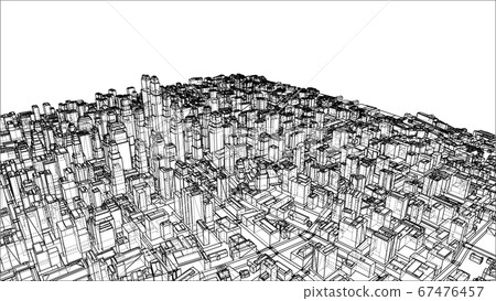 Wire-frame Twisted City, Blueprint Style 67476457