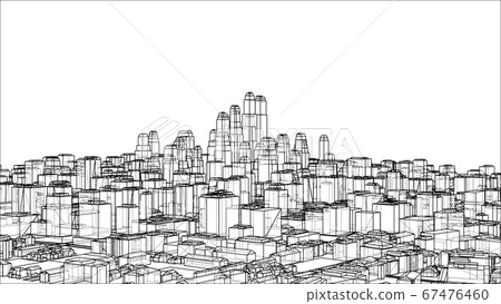 Wire-frame Twisted City, Blueprint Style 67476460