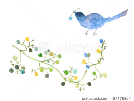 Watercolor postcard blue bird and kazu 67476564