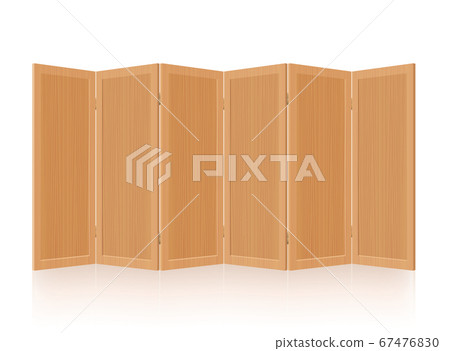 Partition, room divider, folding screen - wooden, foldable, mobile, rustic, retro interior furniture. Isolated vector illustration on white background. 67476830