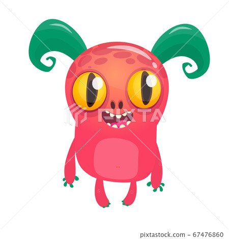 Happy pink cartoon monster with horns. Halloween vector illustration Happy pink cartoon monster with horns. Halloween vector illustration 67476860