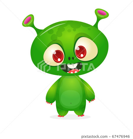 Funny happy cartoon alien. Green vector alien Funny happy cartoon alien. Green vector alien 67476946