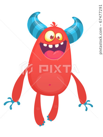 Cool red monster smiling excited. Cartoon 67477291