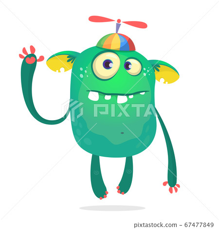 Funny monster kid wearing hat with propeller. Funny monster kid wearing hat with propeller. 67477849