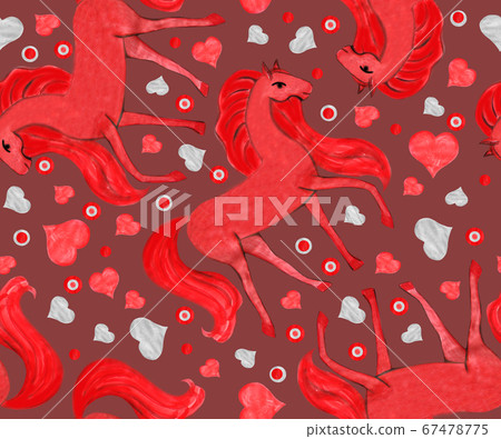 Seamless pattern with fabulous red horses.-插圖素材 [67478775] - PIXTA圖庫