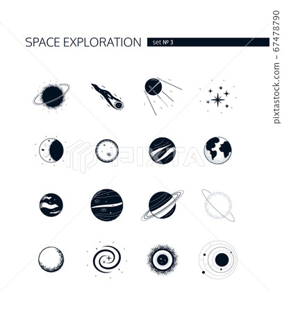 Space exploration - modern vector set of black... - Stock Illustration ...