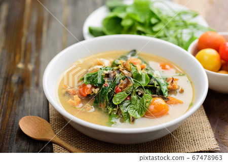 Northern Thai food (Kang Pak Seaw), Spicy soup with Bauhinia Purpurea leaf 67478963