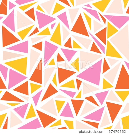 Geometric abstract triangle collage seamless background. Pink orange yellow contemporary repeating 67479362
