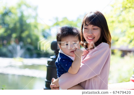 Boy and mother playing in the park 10 months Boy and mother playing in the park 10 months 67479420