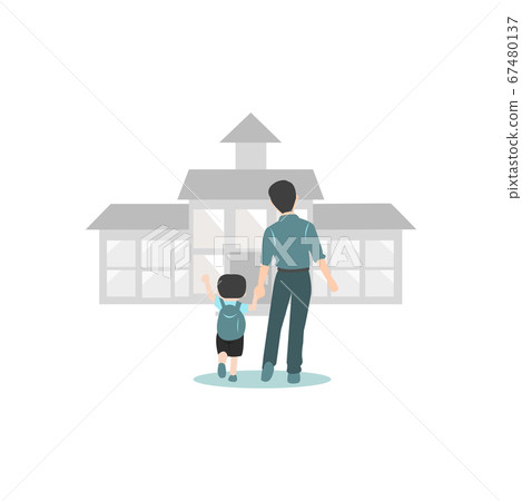 Dad taking his son to the school after a period 67480137