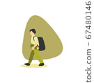 A student boy going to school with his books and backpack 67480146