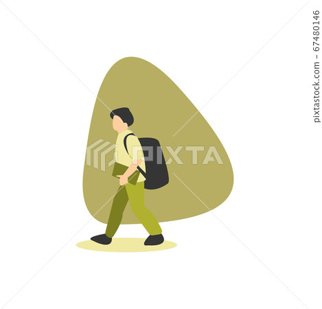 A student boy going to school with his books and backpack A student boy going to school with his books and backpack 67480146