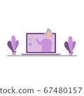 Learning by webinar training and listening to businesswoman on laptop 67480157