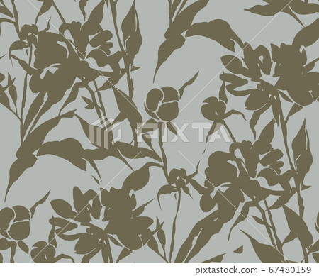Seamless botanical pattern. Hand drawn opulent blossom peonies with foliage. Floral silhouettes. Botanical background in vintage style. 67480159