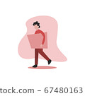Man architect carrying blueprints and project case in hands 67480163