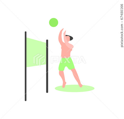 Man in shorts playing beach volleyball 67480166