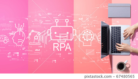 Robotic Process Automation theme with person working with laptop 67480565