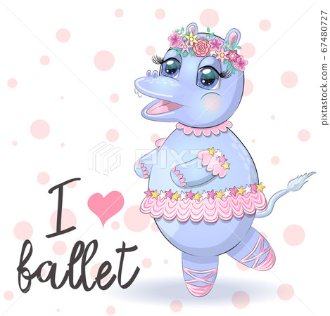 hand drawn cartoon hippo dancing ballet in a tutu. hand drawn cartoon hippo dancing ballet in a tutu. 67480727