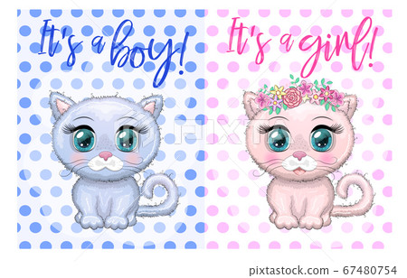 Baby Shower greeting card with Cute Kittens boy - Stock Illustration ...
