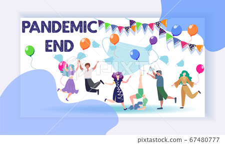 Concept of ending pandemic. People celebrate the Concept of ending pandemic. People celebrate the 67480777