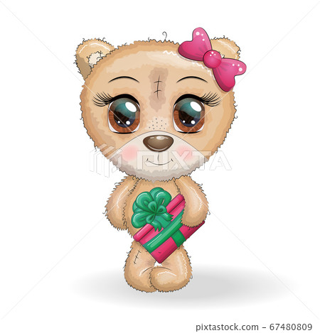 Cute cartoon bear with big eyes and a Christmas 67480809