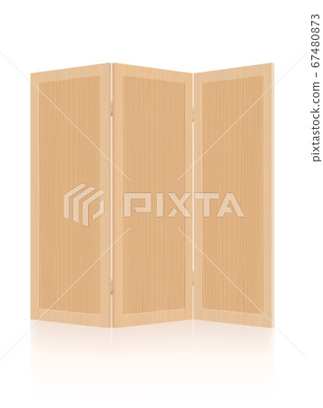 Wooden room divider, folding screen, partition - foldable, mobile, modern three-part interior furniture. Isolated vector illustration on white background. 67480873