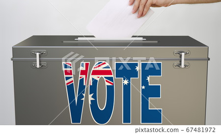 VOTE text on ballot box with flag of Australia. Election related 3d rendering 67481972