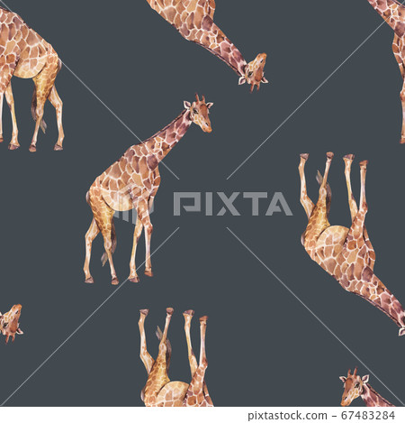 Giraffe watercolor seamless pattern on black - Stock Illustration ...