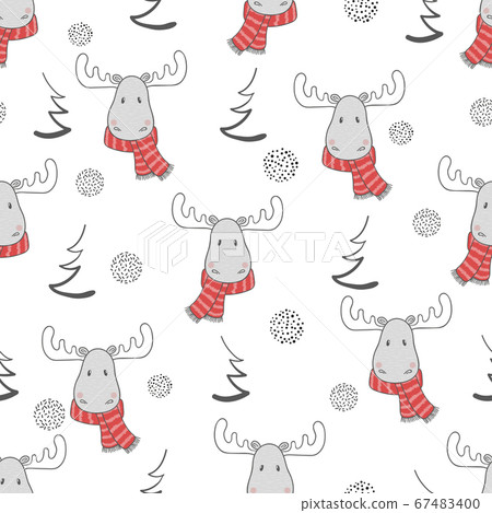 Christmas pattern with cute elks. Christmas pattern with cute elks. 67483400