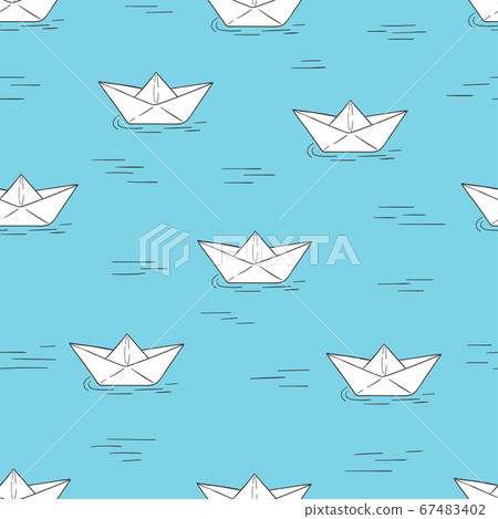Seamless pattern with doodle paper boats on blue. Seamless pattern with doodle paper boats on blue. 67483402