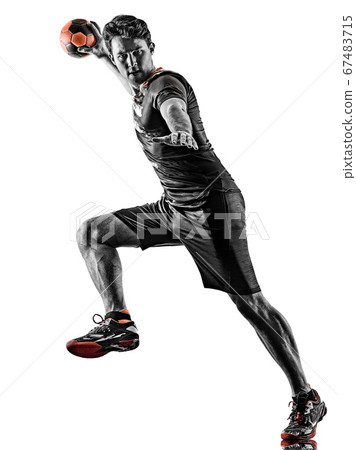 young court handball player man silhouette shadow isolated white background young court handball player man silhouette shadow isolated white background 67483715